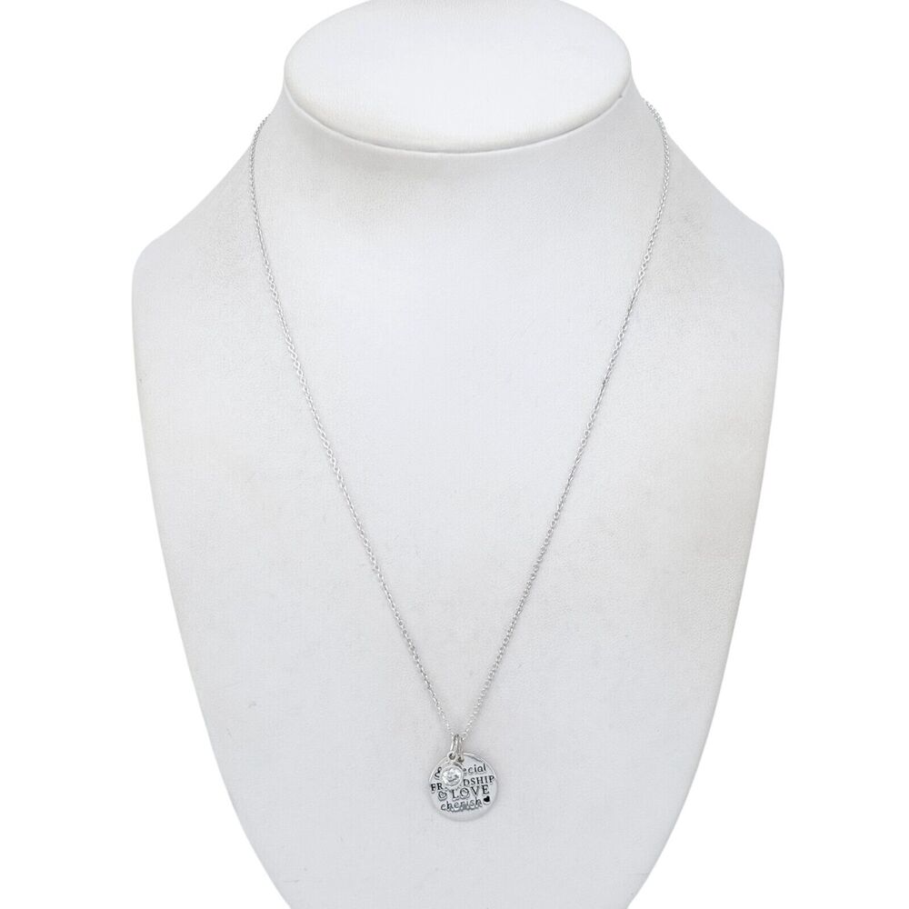 Cubic Zirconia Friendship Love Charm Necklace | Estate Sterling Silver 925 18"